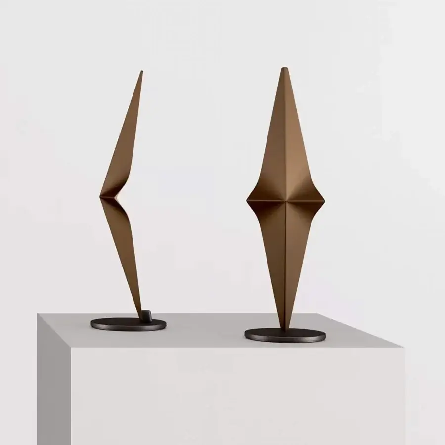 Elegant Bizzotto Italia Noshi table lamp in bronze aluminum with a geometric, origami-inspired silhouette