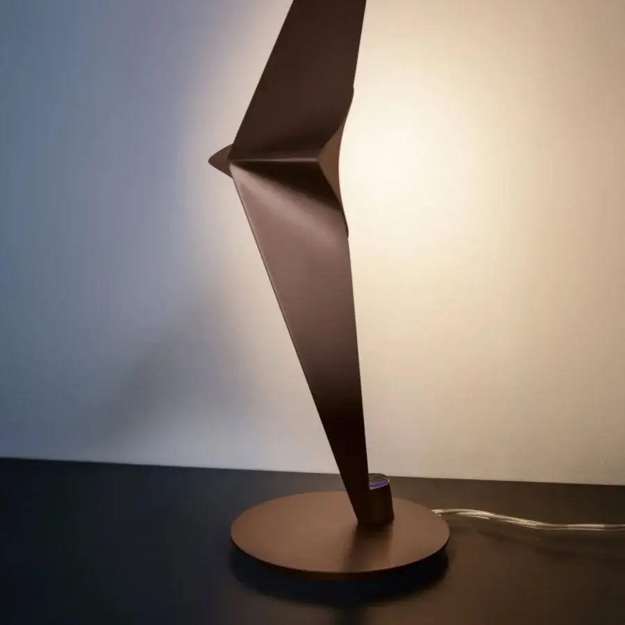 Distinguished Bizzotto Italia Noshi table lamp crafted in bronze aluminum with an origami-inspired bird silhouette and smooth matte finish