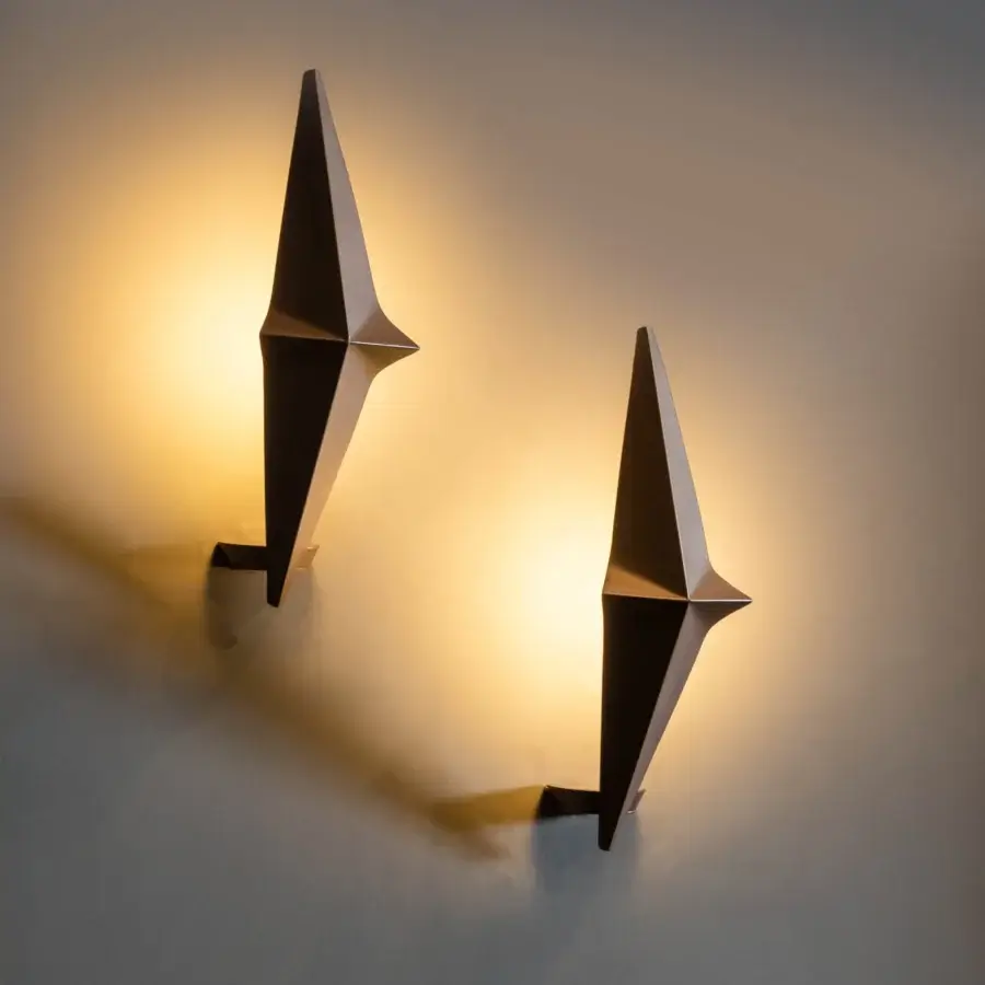 Elegant Bizzotto Italia Noshi wall lamp in aluminum with a matte dark gray finish inspired by folded paper origami