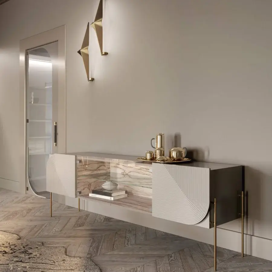 Distinguished Bizzotto Italia Noshi wall lamp crafted in folded aluminum with a lustrous metallic gold finish
