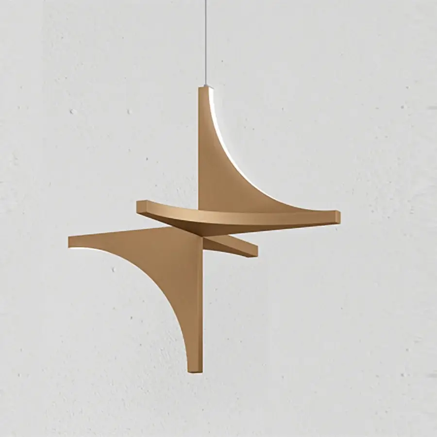 Elegant Bizzotto Italia Papillon suspension lamp in golden-toned metal with a balanced cruciform structure and matte finish