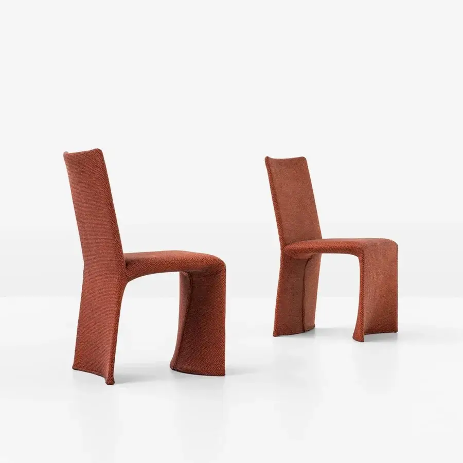 Exceptional Bonaldo Ketch chair inspired by sailboats with reddish-brown textured fabric and durable steel frame