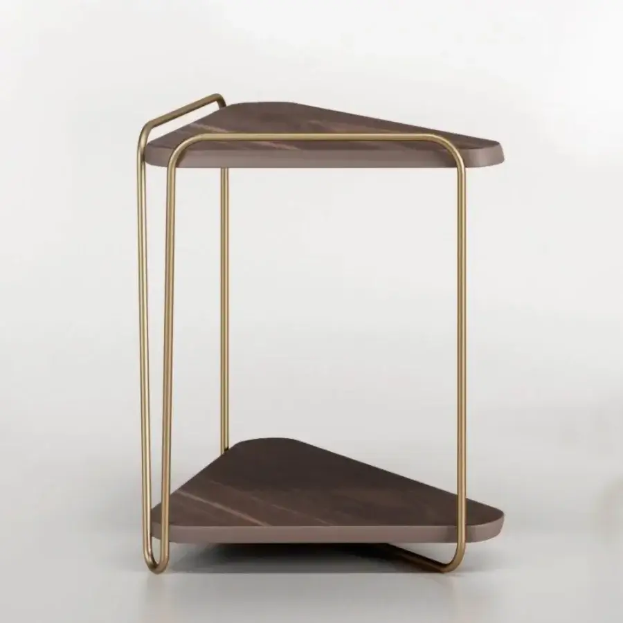 Superior Bizzotto Italia Hanami coffee table with dark brown wooden shelves and gold-toned metal structure