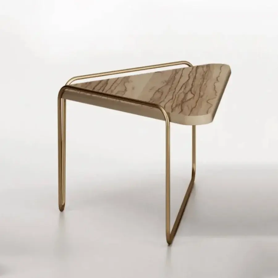 Elegant Bizzotto Italia Hanami coffee table with hand-moulded ceramic top and gold finished folded metal structure