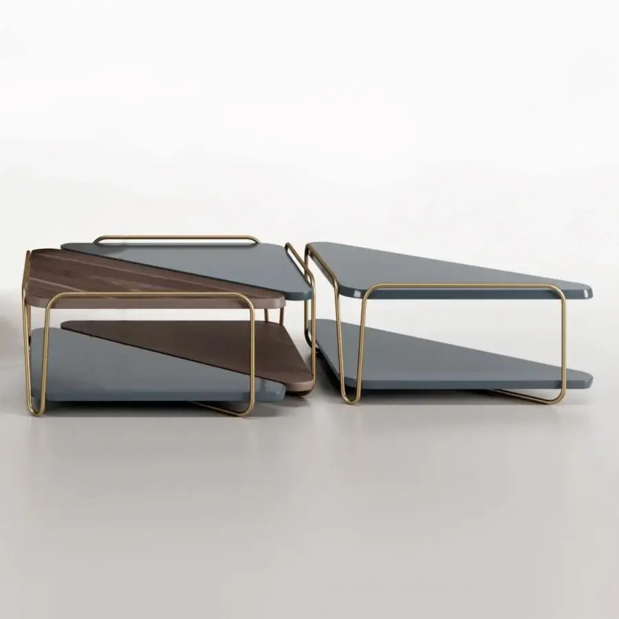 Distinguished Bizzotto Italia Hanami coffee table with cool gray hand-moulded ceramic and gold finished folded metal structure