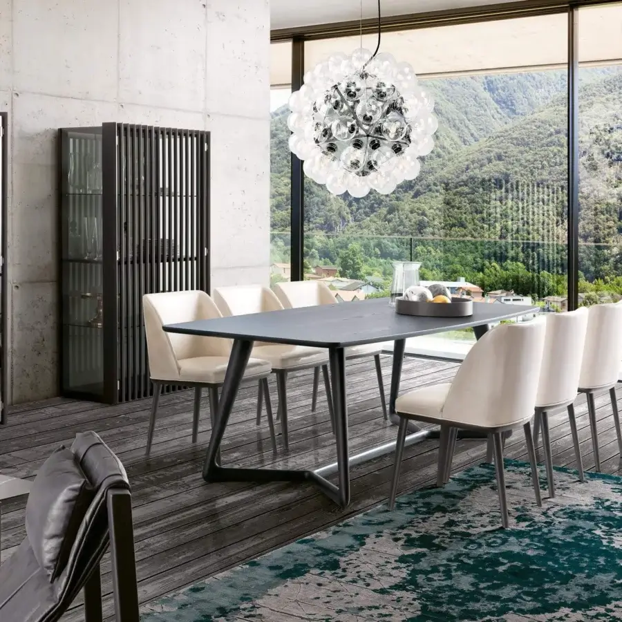 Superior Pacini & Cappellini Cover table with dark matte wood and uniquely designed ash wood base crafted in Italy