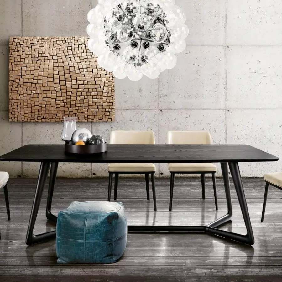 Exceptional Pacini & Cappellini Cover table with dark veneered ash wood and inclined solid ash legs