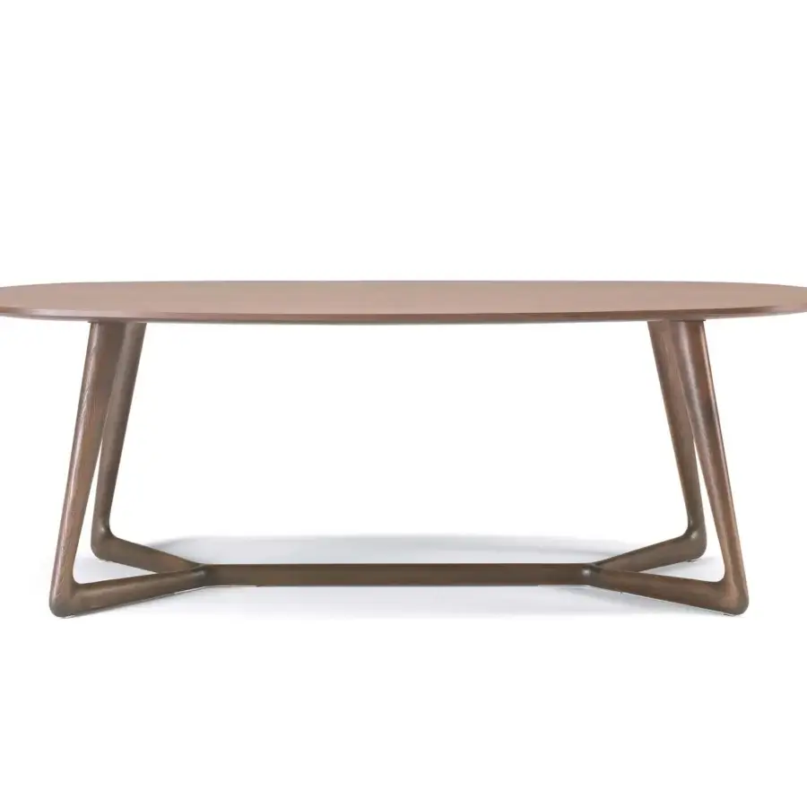 Exceptional Pacini & Cappellini Cover table with a barrel top in veneered ash wood and smooth medium-brown finish