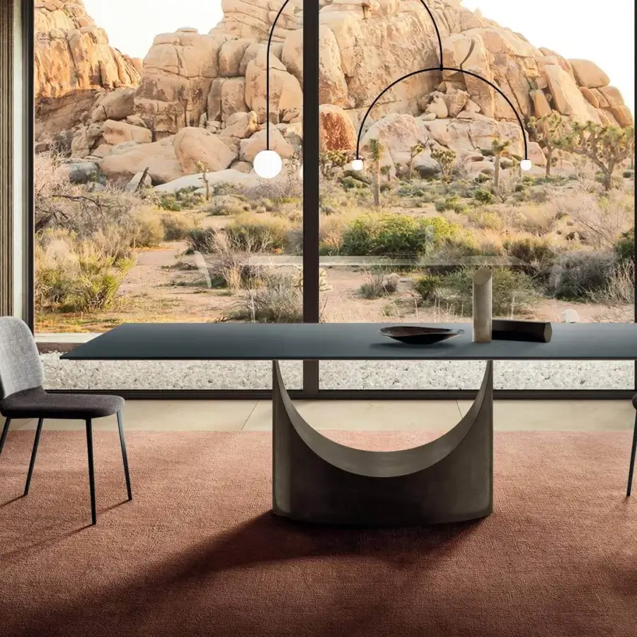Exceptional Lago U Rectangular table crafted in Italy with a dark tabletop and unique u-shaped base for balanced design