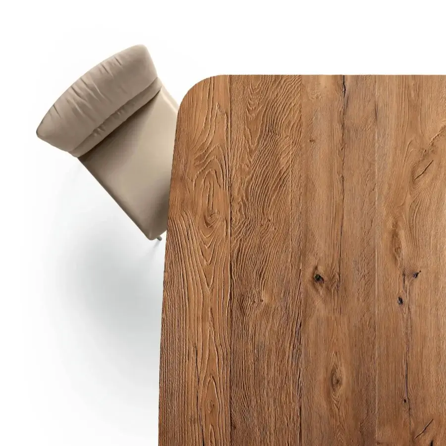 Distinguished Lago U shaped table with a textured medium-brown wooden top and rounded corners crafted in Italy