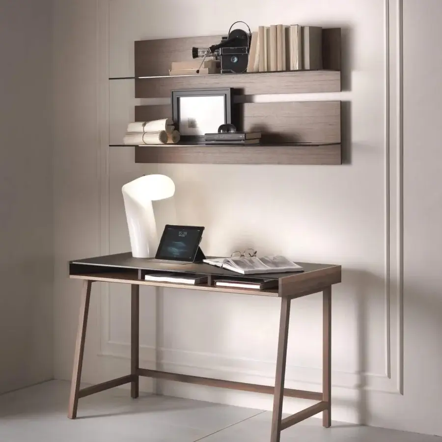 Superior Pacini & Cappellini Abaco desk with Canaletto walnut structure and darker tone matte finish providing discreet storage