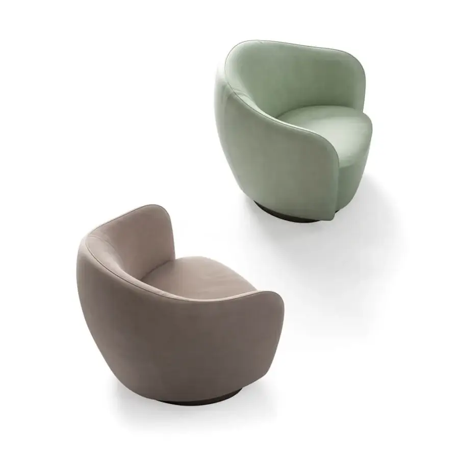 Elegant CPRN Homood Isabel lounge chair with rounded form and taupe textile upholstery crafted with a matte metal base