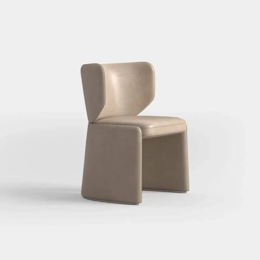 Distinguished CPRN Homood Emilia chair with geometric silhouette upholstered in matte beige leather and metal base
