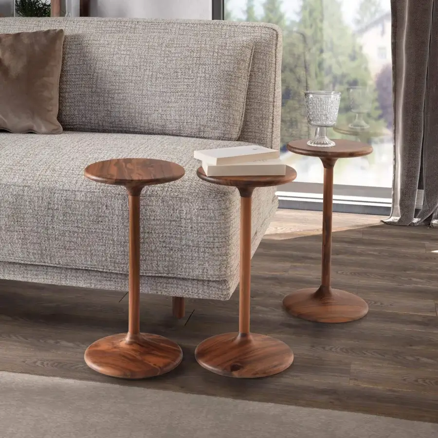 Elegant Pacini & Cappellini Henry side table in solid Canaletto walnut with warm medium-brown finish showcasing natural grain