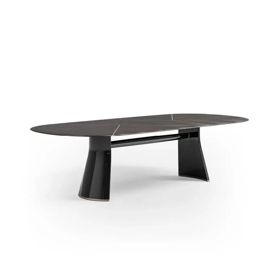 Exceptional CPRN Homood Talos table with oval top and glossy black lacquered wooden base crafted in Italy