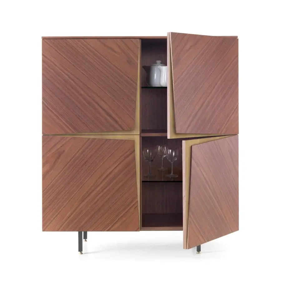 Distinguished Pacini & Cappellini Milano cupboard crafted in wood with a smooth, medium-toned brown finish and graphite metal feet with brass accents