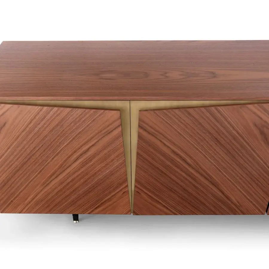 Elegant Pacini & Cappellini Milano sideboard with warm brown wood, diagonally-patterned doors and subtle brass details