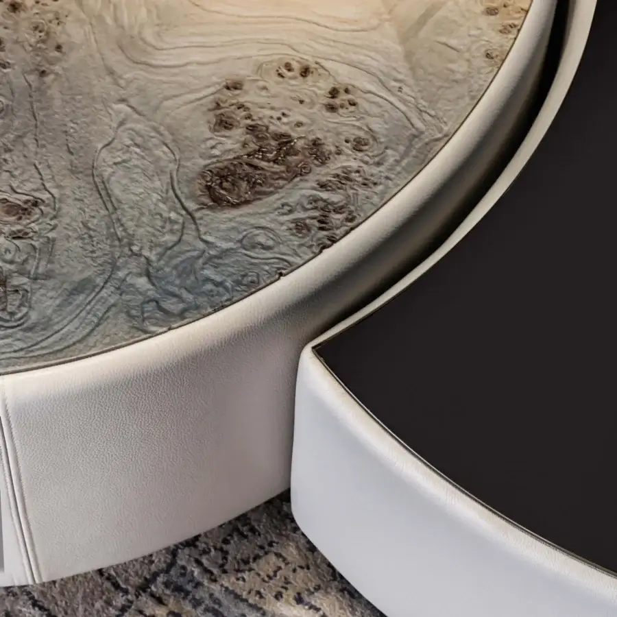 Superior Bizzotto Italia Ikat coffee table with swirling light wood and sleek black surfaces crafted with a white border and lacquered metal legs