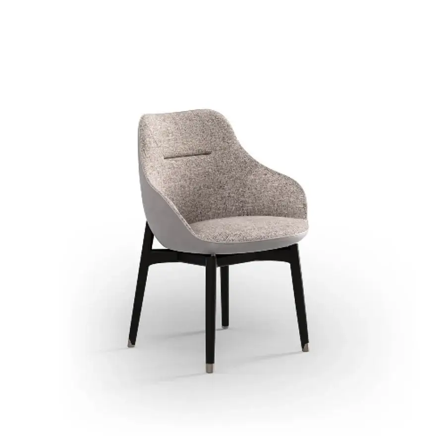 Elegant CPRN Homood Royal chair with light beige textile upholstery, smooth gray panels and dark-stained solid wood frame