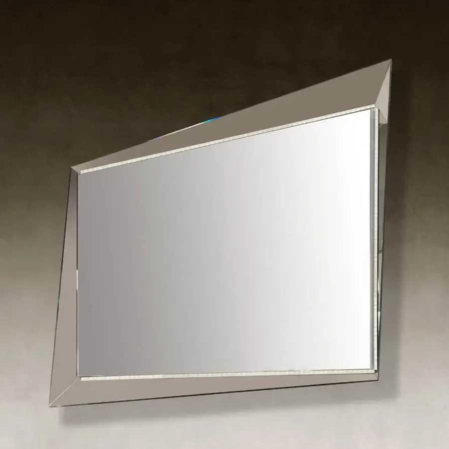 Elegant Reflex Quartz mirror in extra clear glass with a silver mirrored geometric frame embodying a minimalist modern aesthetic