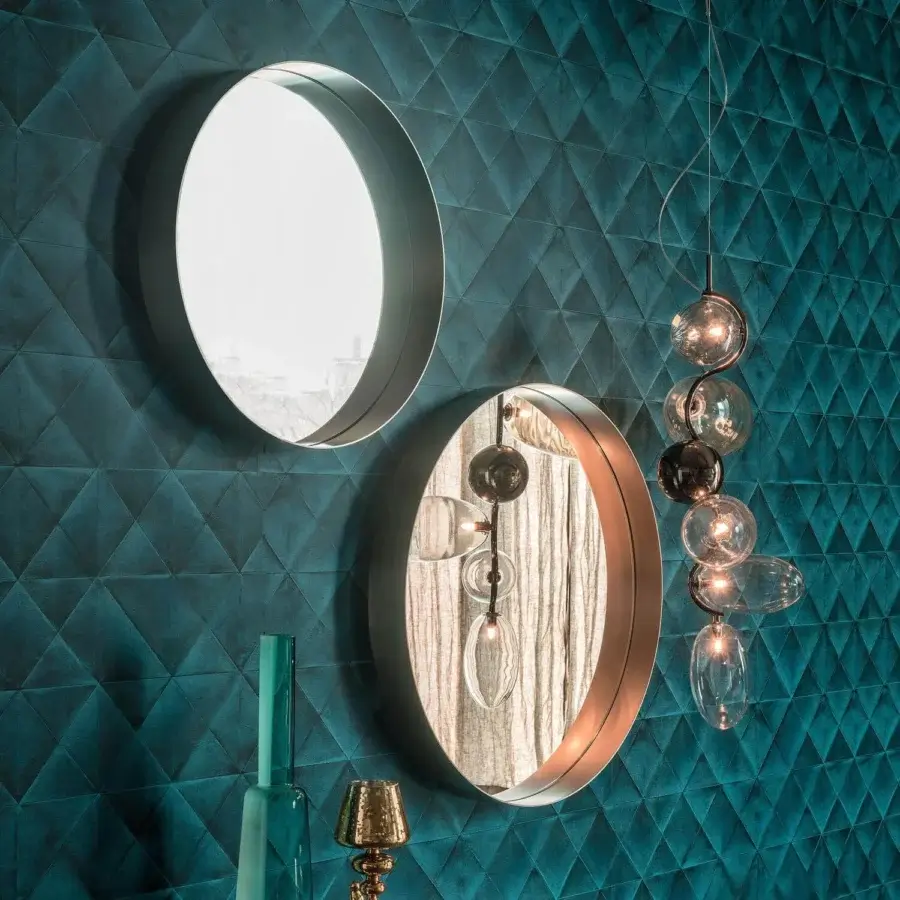 Elegant Cattelan Italia Wish mirror with graphite embossed lacquered steel frame and satin finish