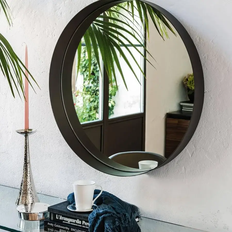Exclusive Cattelan Italia Wish mirror with a double frame in black embossed lacquered steel and matte finish