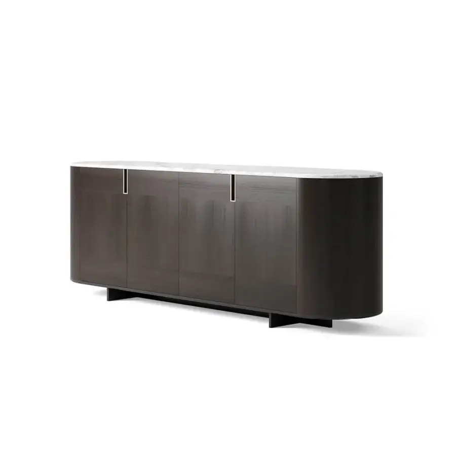 Exceptional CPRN Homood Irving sideboard with wooden veneer structure and premium marble top in dark matte finish