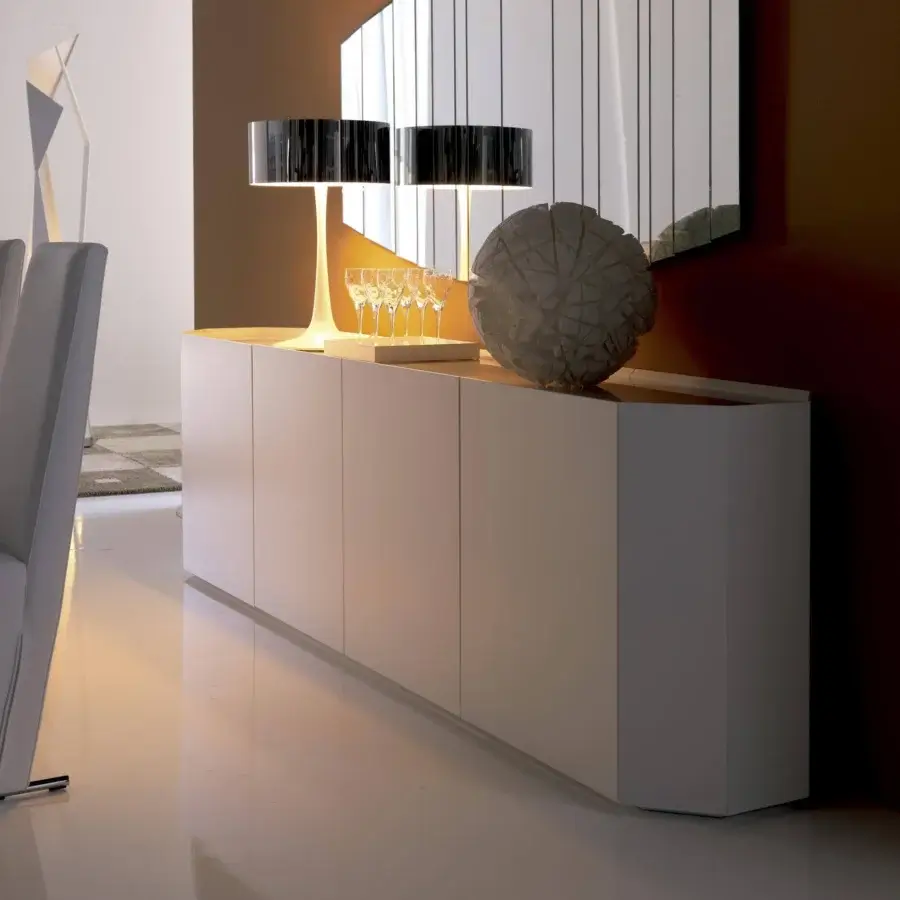 Exceptional Cattelan Italia Chelsea sideboard in smooth matte lacquered wood with luxury bronze mirrored glass top