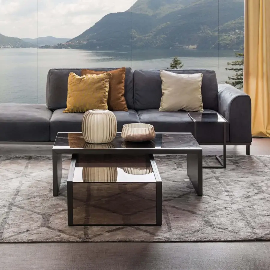 Superior Bizzotto Italia Ikat coffee table with glossy dark brown wood and sleek lacquered metal structure