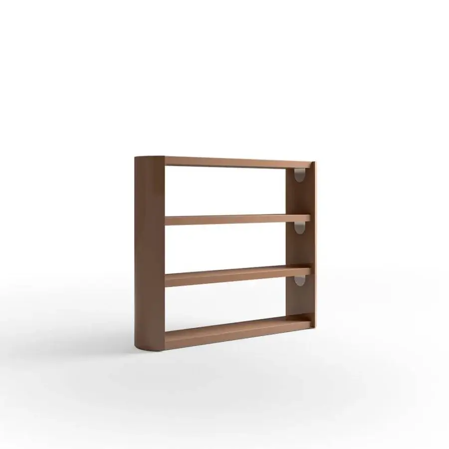 Distinguished CPRN Homood Jerome bookcase with a smooth matte medium brown lacquered wooden structure and three shelves