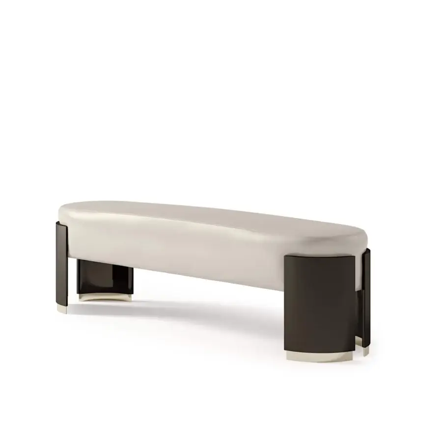 Superior Bizzotto Italia Ikat bench with neutral textile seat and dark lacquered wood with metal base