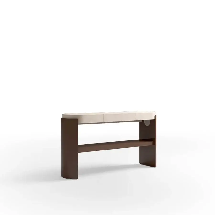 Superior CPRN Homood Arthur console with light-colored top and dark brown lacquered wooden base crafted in Italy