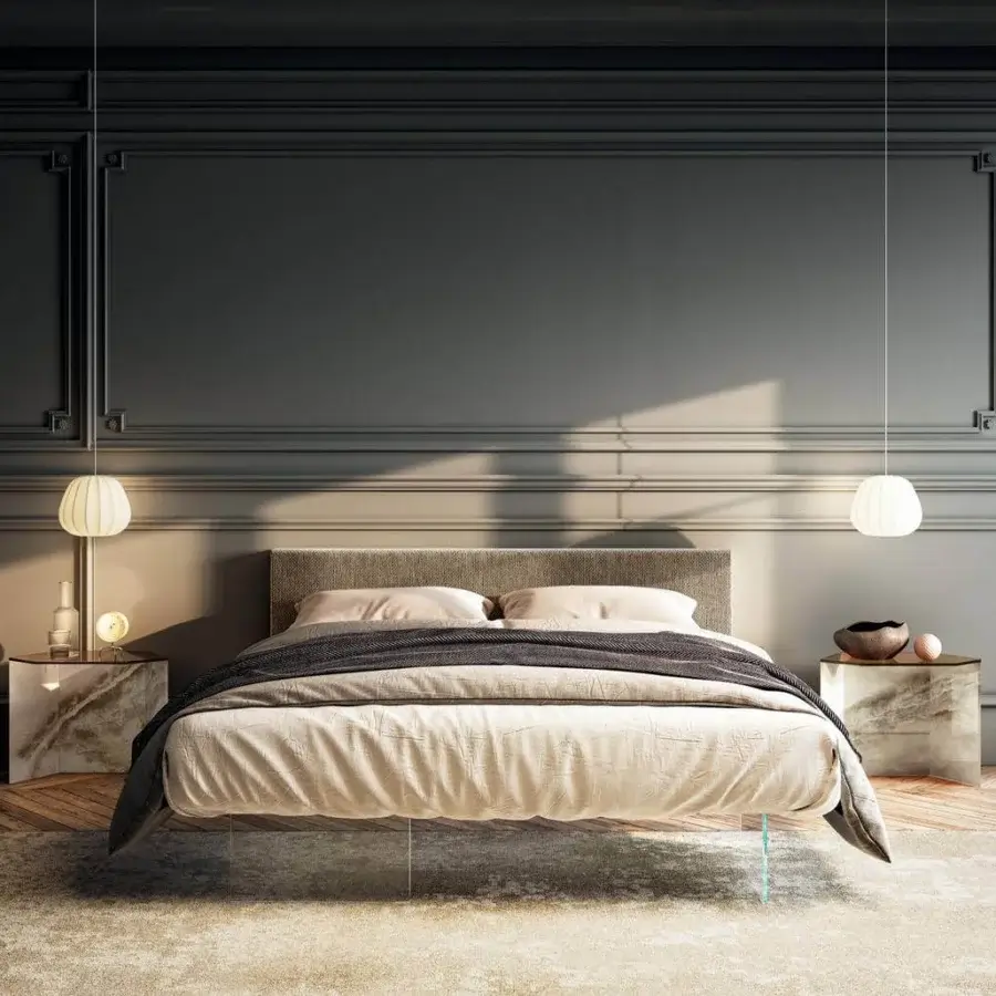 Superior Lago Air bed with upholstered gray textile and extra-clear tempered glass supports built for stability
