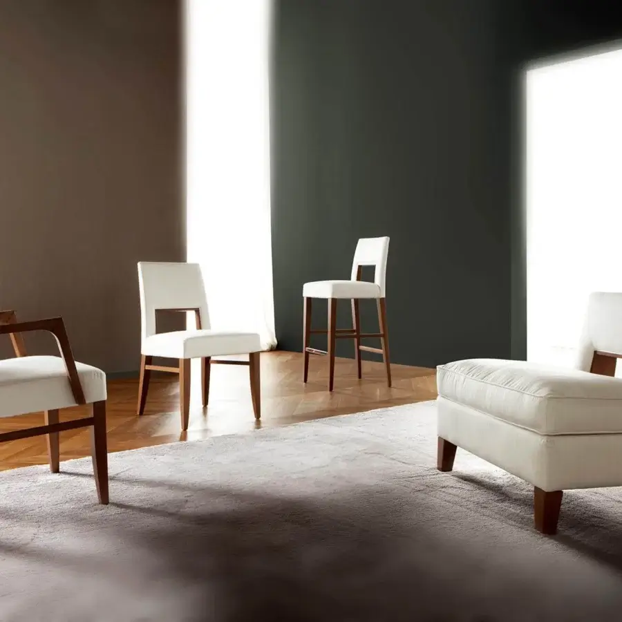 Superior Costantini Pietro Blues stool crafted in beech wood with crisp white upholstered seat and matte finish