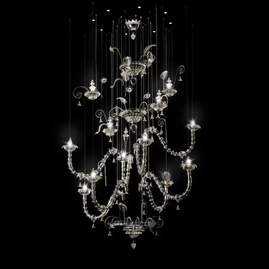 Exceptional Reflex Molecolare suspension lamp with transparent Murano glass pendant decorations and glossy finish