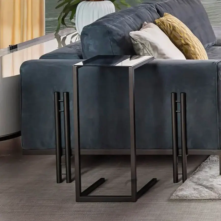 Superior Bizzotto Italia Ikat side table with lacquered dark grey metal structure and glass top