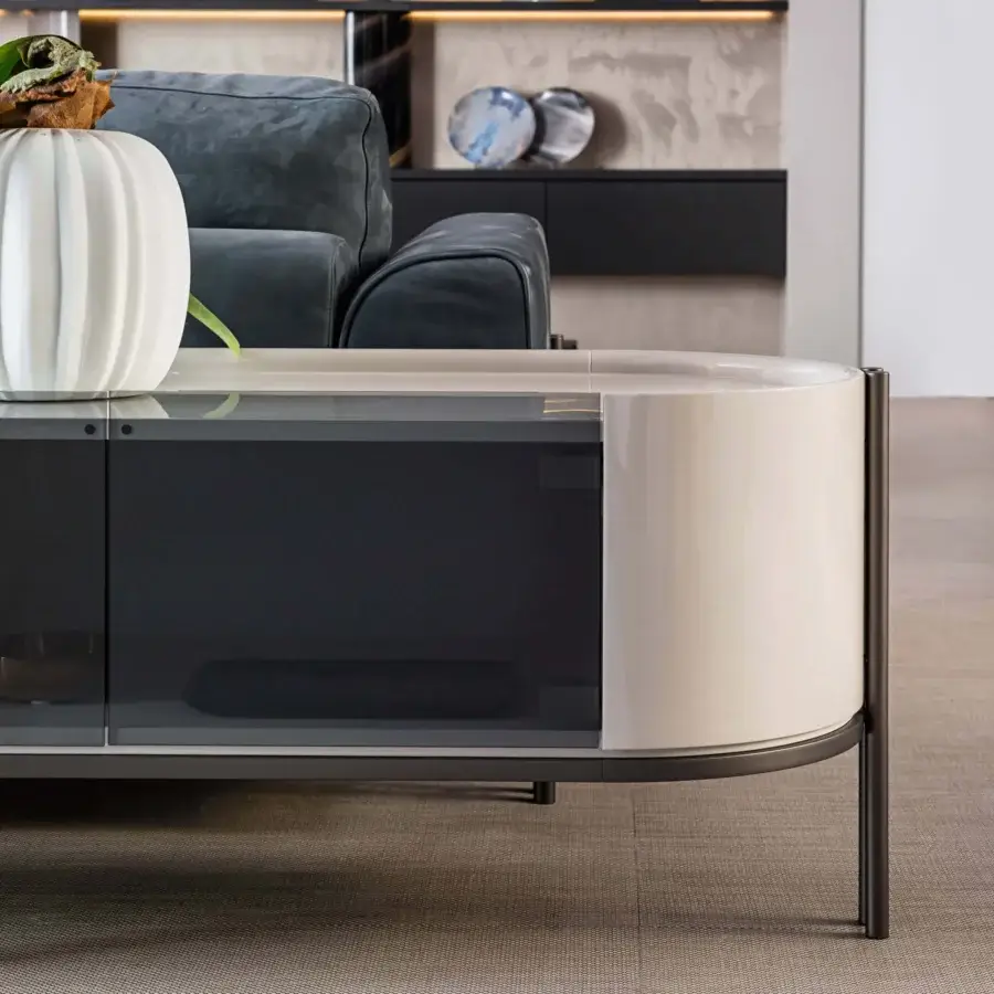 Distinguished Bizzotto Italia Ikat sideboard in light beige with dark gray panels and brass-tinted details crafted for a modern aesthetic