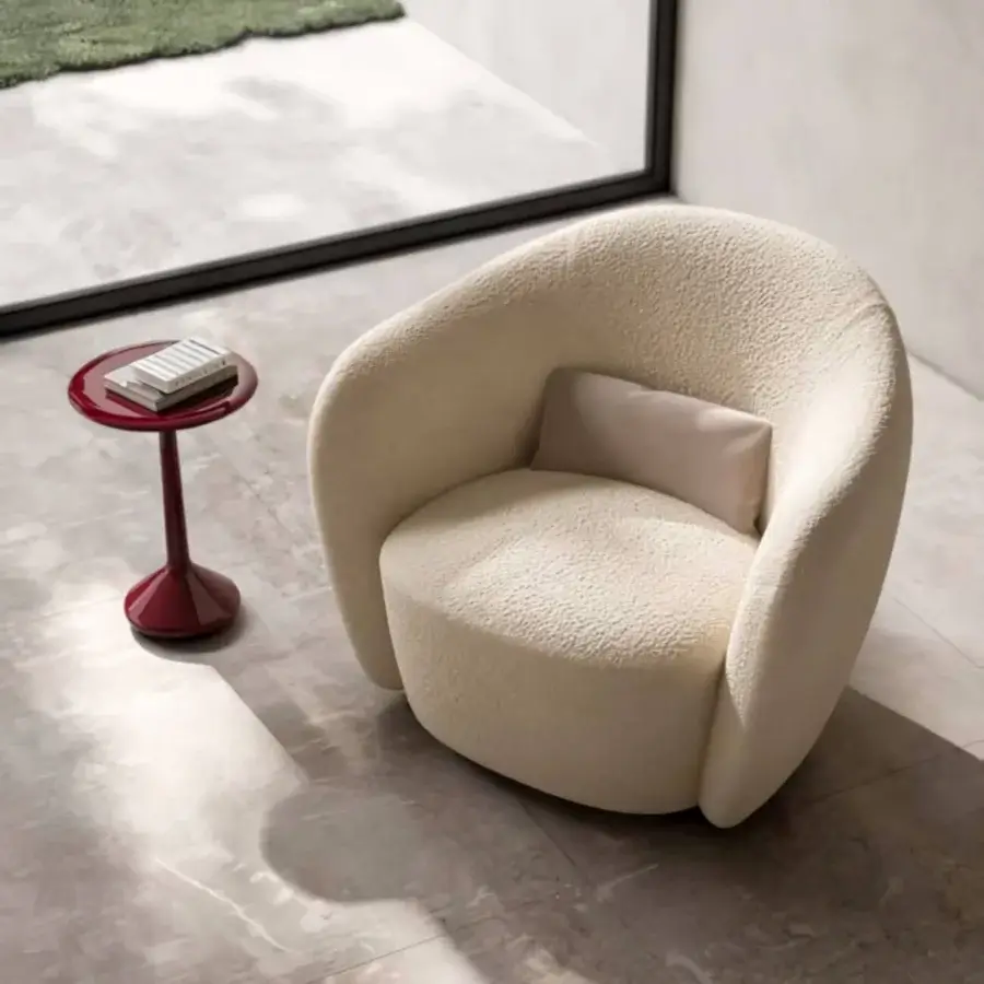 Distinguished CPRN Homood Eda side table in deep red lacquered wood with a smooth, glossy finish and curved design