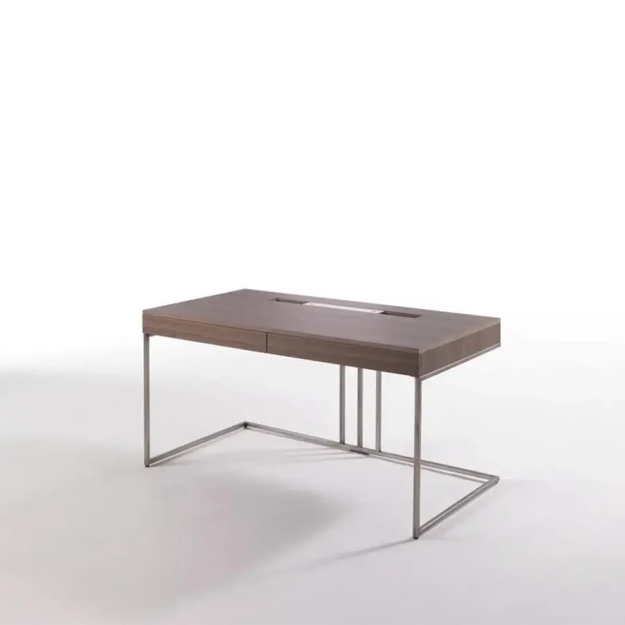 Sophisticated Porada Kepler desk crafted in Canaletto Walnut with a matte finish and bronzed brass metal base
