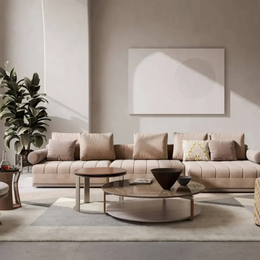 Superior CPRN Homood Jafari rug crafted in Italy with alternating geometric shapes in gray and beige tones