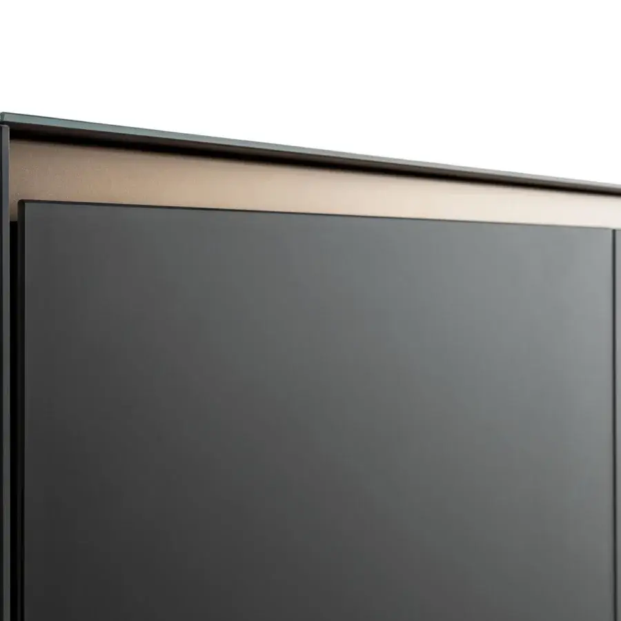 Exceptional Reflex Monolite sideboard with deep gray glass over wood, complemented by a bronze finish