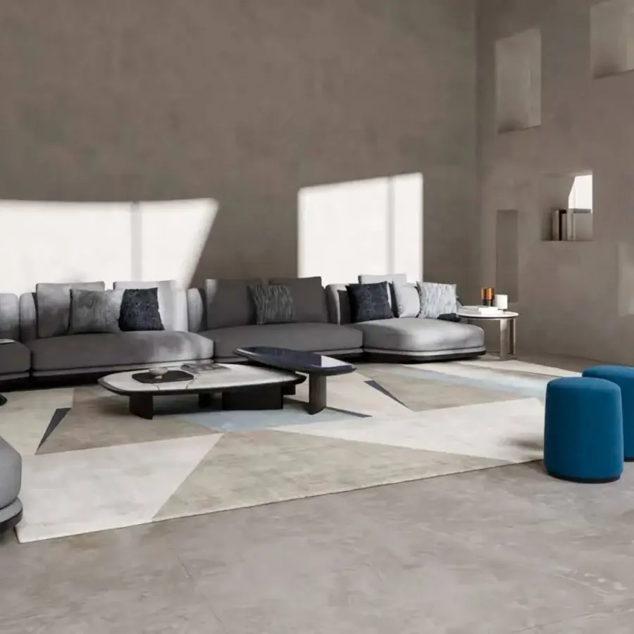 Superior CPRN Homood Amal rug with a contemporary geometric pattern in beige, white, and blue tones with a matte finish