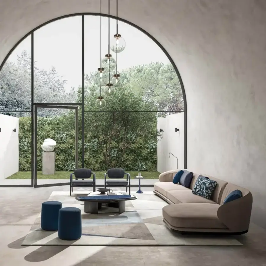 Elegant CPRN Homood Amal rug with a geometric silhouette in neutral beige, gray, white and blue tones crafted with quality technical materials