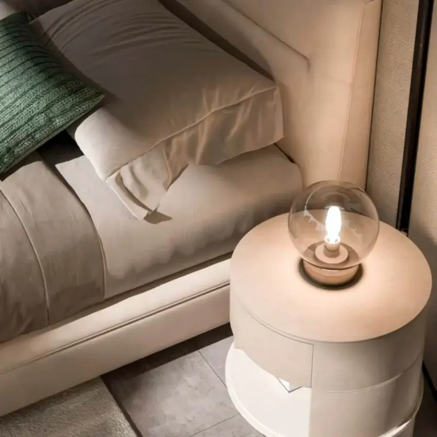 Distinguished CPRN Homood Mood table lamp with a fume glass shade and black nickel metal cylindrical base crafted in Italy
