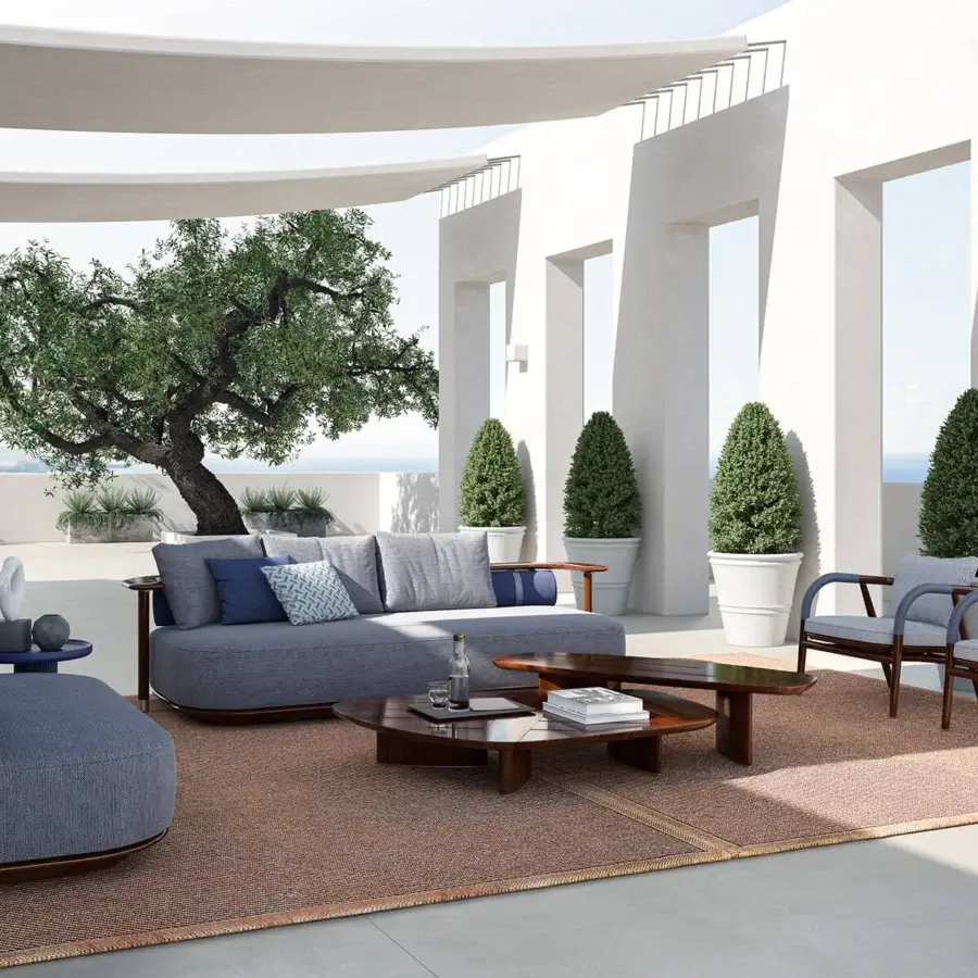Refined CPRN Homood Jiselle lounge chair with cool blue textile upholstery and high-end solid wood structure