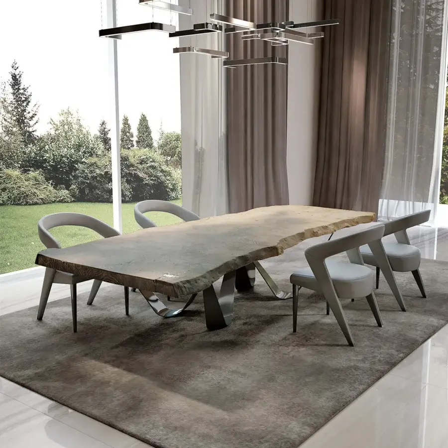Distinguished Bizzotto Italia Horizons suspension lamp crafted in metal with a reflective chrome finish