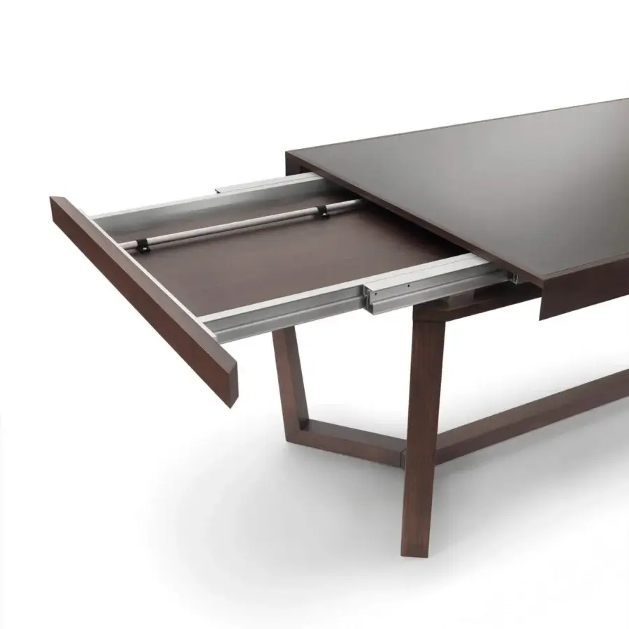 Exceptional Pacini & Cappellini Aliante table with dark brown veneered wood and solid ash base construction