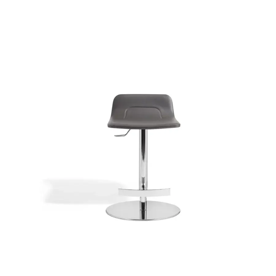 Distinguished Potocco Torso stool with shaped padding upholstered in gray fabric and glossy metal swivel leg