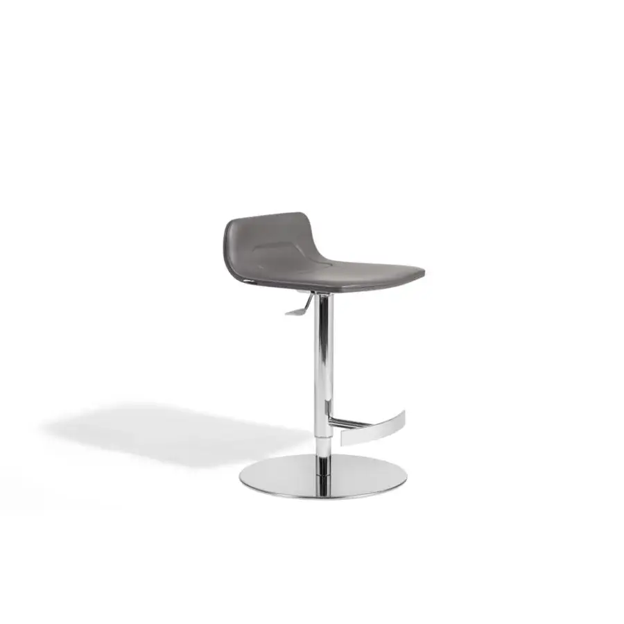 Elegant Potocco Torso stool with shaped padding upholstered in gray fabric and polished metal leg