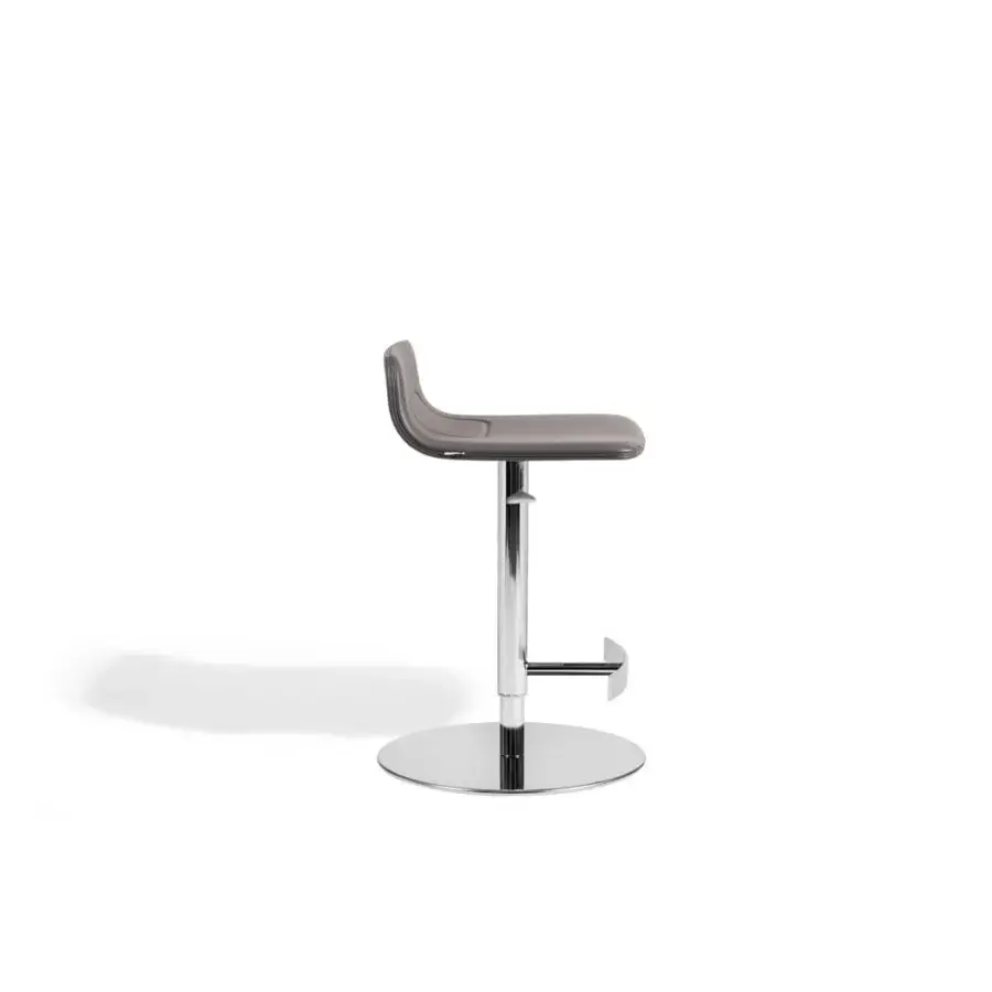 Superior Potocco Torso stool with shaped padding upholstered in matte gray fabric and swivel metal leg